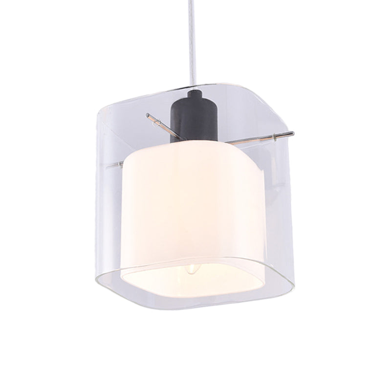 Square Hanging Light Fixture Modern Clear and White Glass 1 Head Black Pendant Ceiling Light Clearhalo 'Ceiling Lights' 'Modern Pendants' 'Modern' 'Pendant Lights' 'Pendants' Lighting' 288424