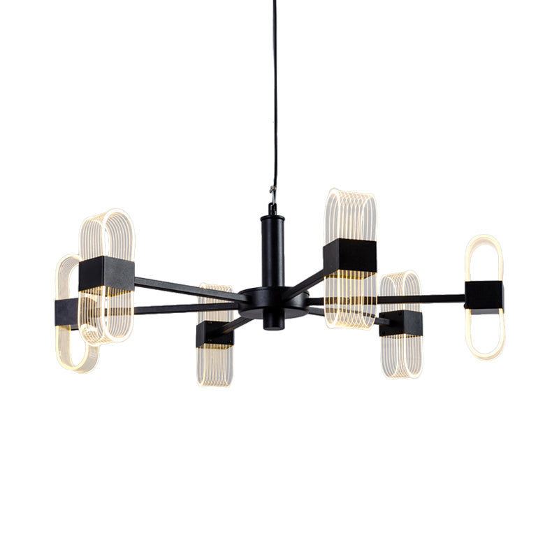 Modern Oval Chandelier Light Acrylic 6/8/12 Heads Living Room Hanging Lamp with Black Rod in Warm/White Light Clearhalo 'Ceiling Lights' 'Chandeliers' 'Glass shade' 'Glass' 'Modern Chandeliers' 'Modern' Lighting' 288439