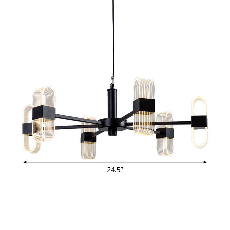 Modern Oval Chandelier Light Acrylic 6/8/12 Heads Living Room Hanging Lamp with Black Rod in Warm/White Light Clearhalo 'Ceiling Lights' 'Chandeliers' 'Glass shade' 'Glass' 'Modern Chandeliers' 'Modern' Lighting' 288440