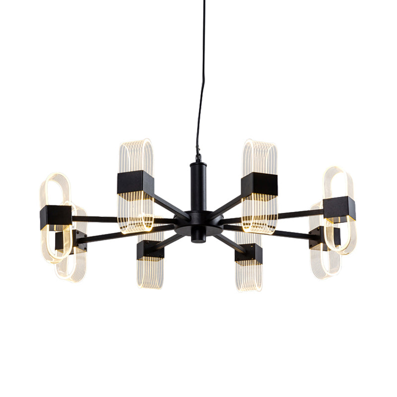 Modern Oval Chandelier Light Acrylic 6/8/12 Heads Living Room Hanging Lamp with Black Rod in Warm/White Light Clearhalo 'Ceiling Lights' 'Chandeliers' 'Glass shade' 'Glass' 'Modern Chandeliers' 'Modern' Lighting' 288445