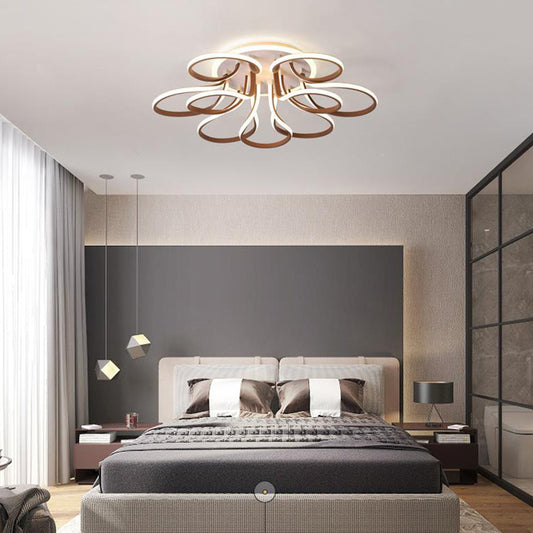 Bend Flush Mount Modern Acrylic 9/12 Heads 38.5"/46.5" Wide Brown Ceiling Light Fixture in Warm/White Light Clearhalo 'Ceiling Lights' 'Close To Ceiling Lights' 'Close to ceiling' 'Flush mount' Lighting' 288464