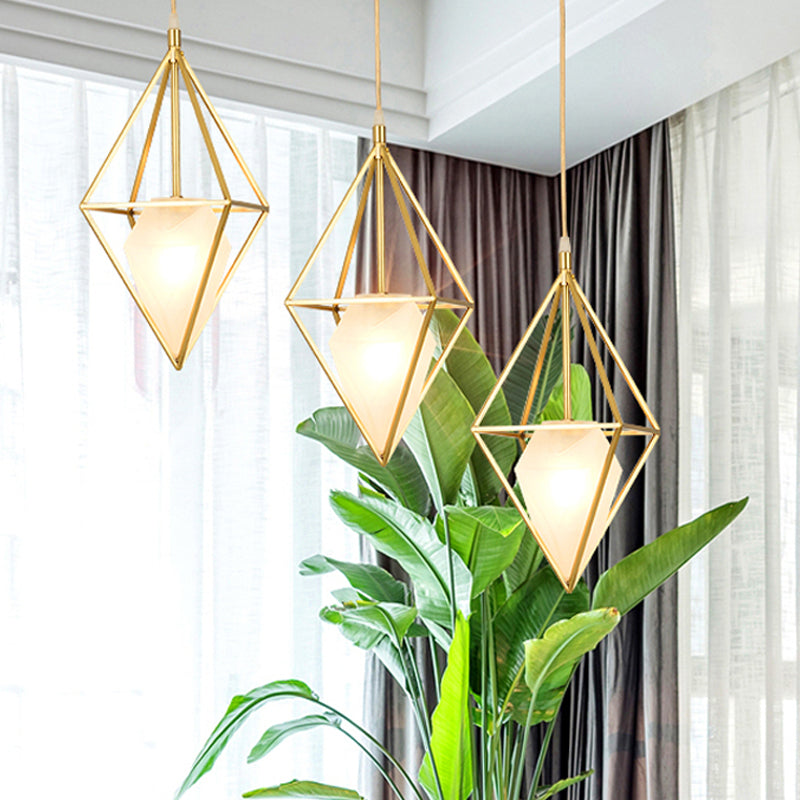 Diamond Pendant Ceiling Light Postmodern Frosted Glass 1 Head Brass Hanging Lamp Clearhalo 'Ceiling Lights' 'Modern Pendants' 'Modern' 'Pendant Lights' 'Pendants' Lighting' 288495