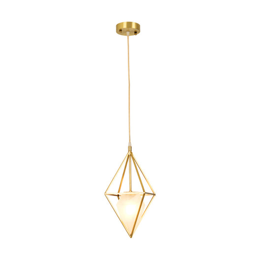 Diamond Pendant Ceiling Light Postmodern Frosted Glass 1 Head Brass Hanging Lamp Clearhalo 'Ceiling Lights' 'Modern Pendants' 'Modern' 'Pendant Lights' 'Pendants' Lighting' 288497