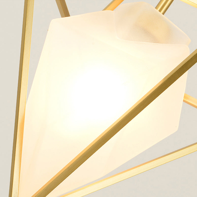 Diamond Pendant Ceiling Light Postmodern Frosted Glass 1 Head Brass Hanging Lamp Clearhalo 'Ceiling Lights' 'Modern Pendants' 'Modern' 'Pendant Lights' 'Pendants' Lighting' 288499