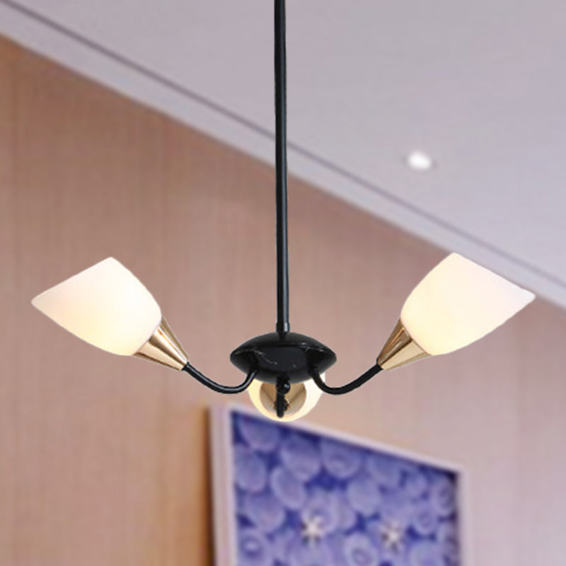 Beveled Chandelier Lighting Modern White Glass 3/6/8 Heads Black Hanging Ceiling Light with Starburst Design Clearhalo 'Ceiling Lights' 'Chandeliers' 'Glass shade' 'Glass' 'Modern Chandeliers' 'Modern' Lighting' 288501