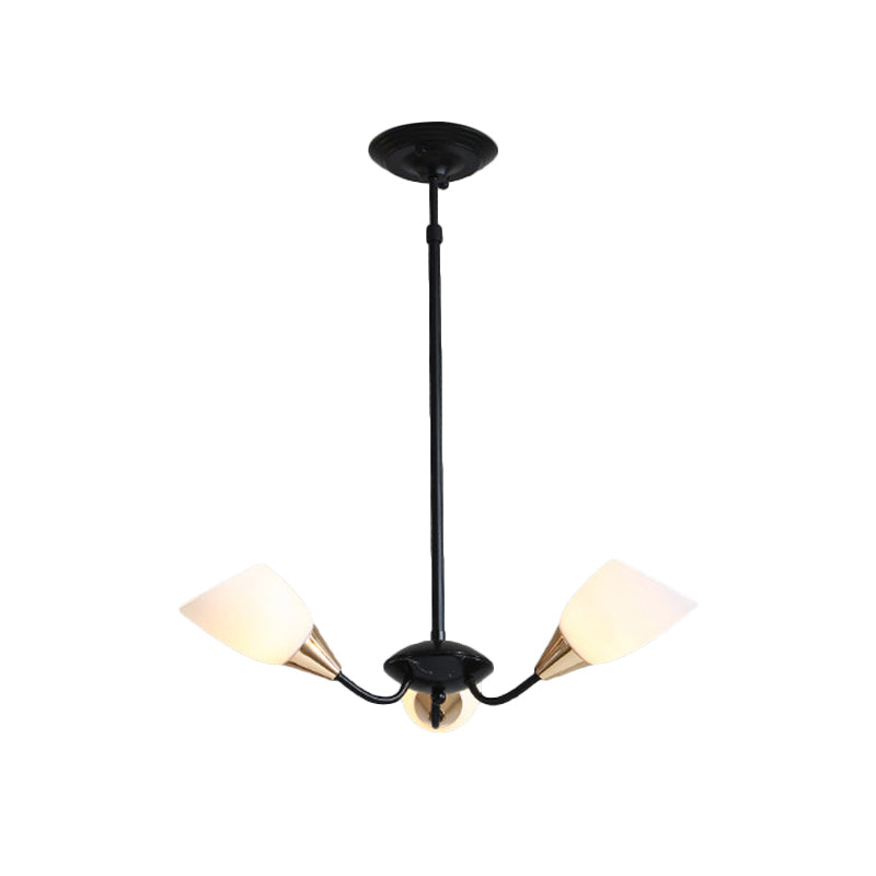 Beveled Chandelier Lighting Modern White Glass 3/6/8 Heads Black Hanging Ceiling Light with Starburst Design Clearhalo 'Ceiling Lights' 'Chandeliers' 'Glass shade' 'Glass' 'Modern Chandeliers' 'Modern' Lighting' 288504