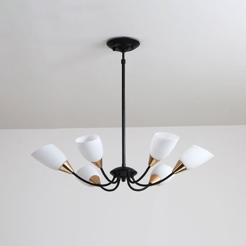 Beveled Chandelier Lighting Modern White Glass 3/6/8 Heads Black Hanging Ceiling Light with Starburst Design Clearhalo 'Ceiling Lights' 'Chandeliers' 'Glass shade' 'Glass' 'Modern Chandeliers' 'Modern' Lighting' 288508