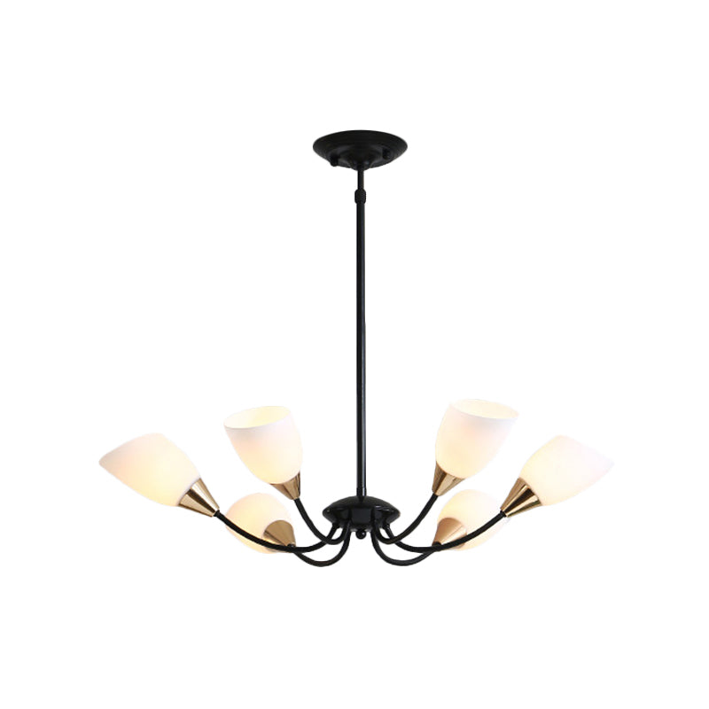 Beveled Chandelier Lighting Modern White Glass 3/6/8 Heads Black Hanging Ceiling Light with Starburst Design Clearhalo 'Ceiling Lights' 'Chandeliers' 'Glass shade' 'Glass' 'Modern Chandeliers' 'Modern' Lighting' 288510