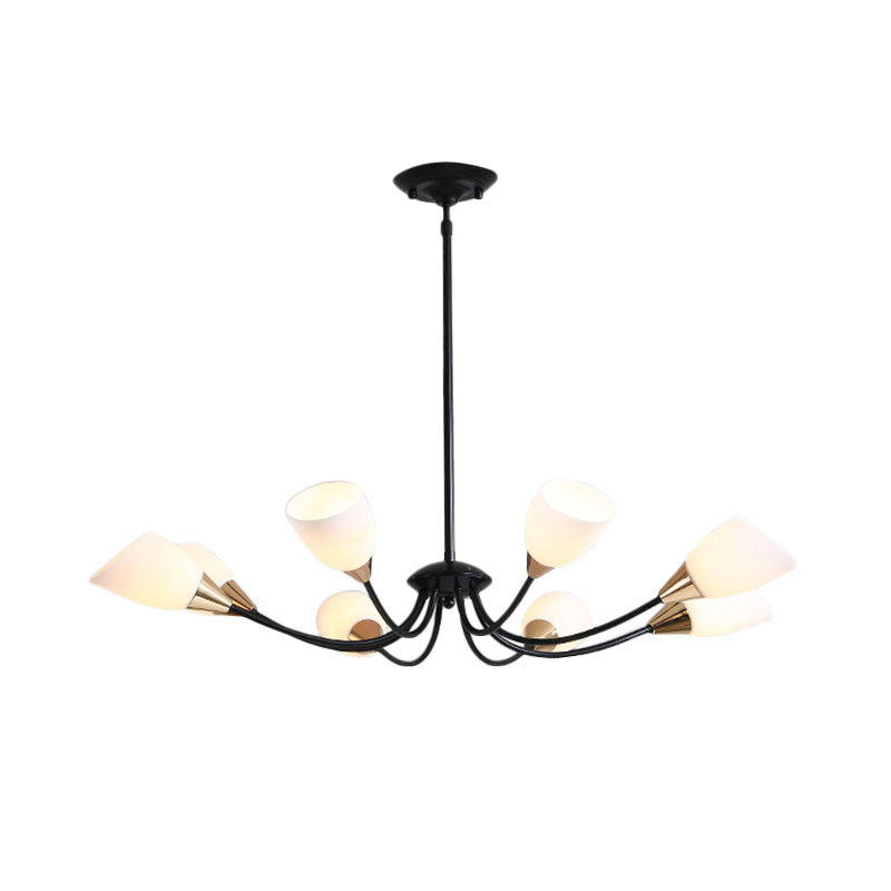 Beveled Chandelier Lighting Modern White Glass 3/6/8 Heads Black Hanging Ceiling Light with Starburst Design Clearhalo 'Ceiling Lights' 'Chandeliers' 'Glass shade' 'Glass' 'Modern Chandeliers' 'Modern' Lighting' 288516