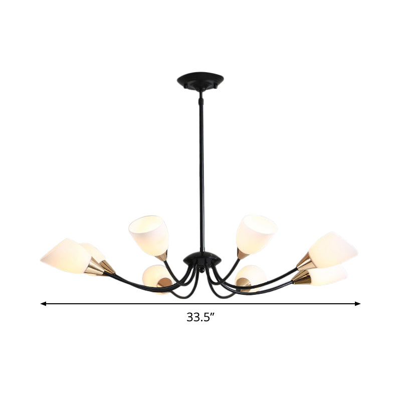 Beveled Chandelier Lighting Modern White Glass 3/6/8 Heads Black Hanging Ceiling Light with Starburst Design Clearhalo 'Ceiling Lights' 'Chandeliers' 'Glass shade' 'Glass' 'Modern Chandeliers' 'Modern' Lighting' 288517