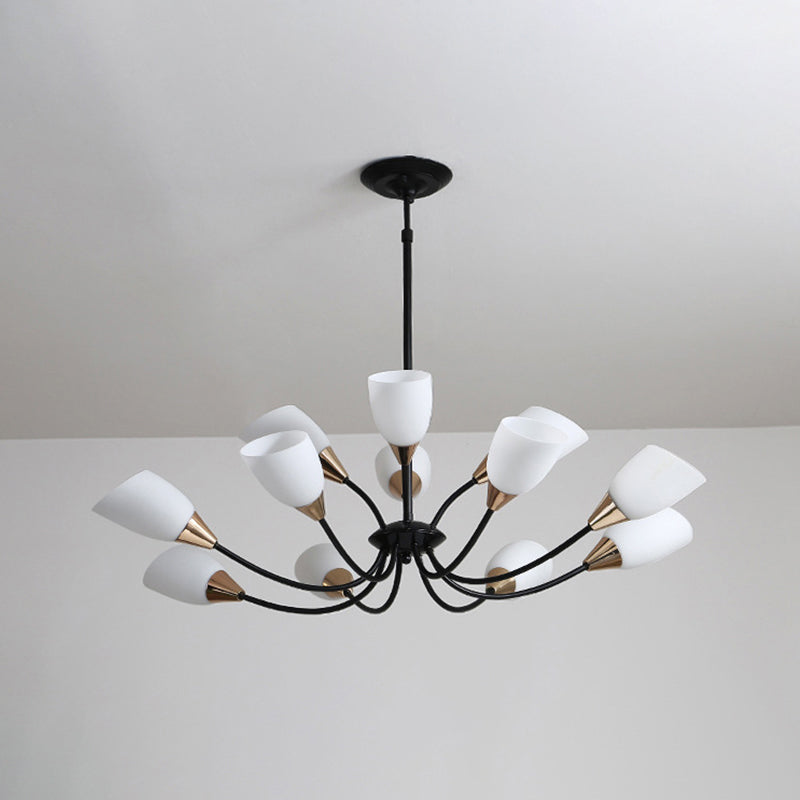 Beveled Chandelier Lighting Modern White Glass 3/6/8 Heads Black Hanging Ceiling Light with Starburst Design Clearhalo 'Ceiling Lights' 'Chandeliers' 'Glass shade' 'Glass' 'Modern Chandeliers' 'Modern' Lighting' 288520