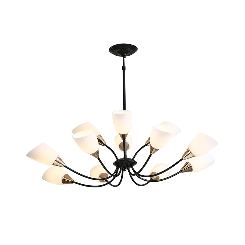 Beveled Chandelier Lighting Modern White Glass 3/6/8 Heads Black Hanging Ceiling Light with Starburst Design Clearhalo 'Ceiling Lights' 'Chandeliers' 'Glass shade' 'Glass' 'Modern Chandeliers' 'Modern' Lighting' 288522