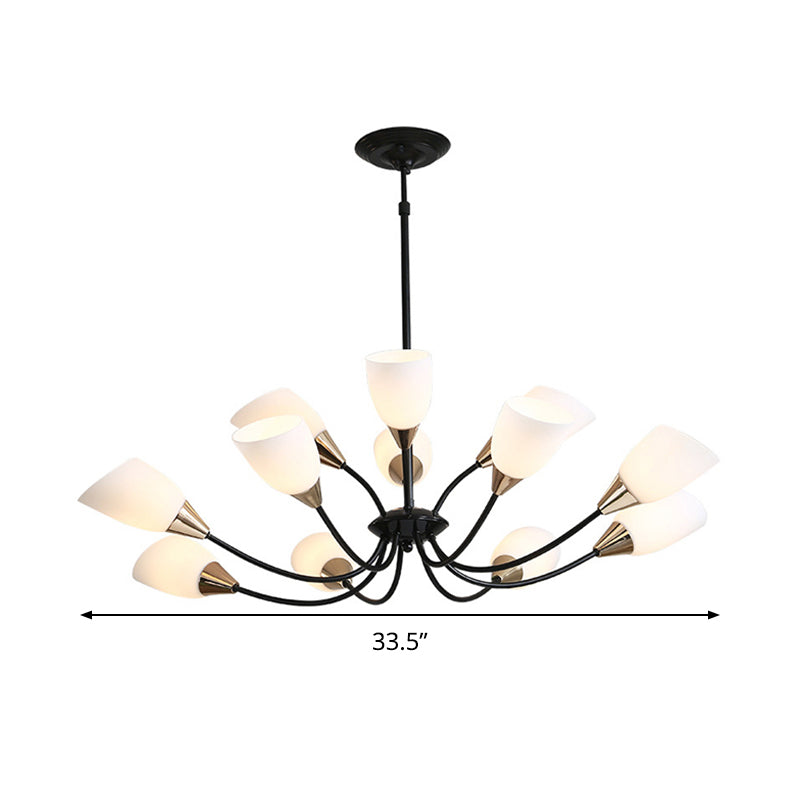 Beveled Chandelier Lighting Modern White Glass 3/6/8 Heads Black Hanging Ceiling Light with Starburst Design Clearhalo 'Ceiling Lights' 'Chandeliers' 'Glass shade' 'Glass' 'Modern Chandeliers' 'Modern' Lighting' 288523