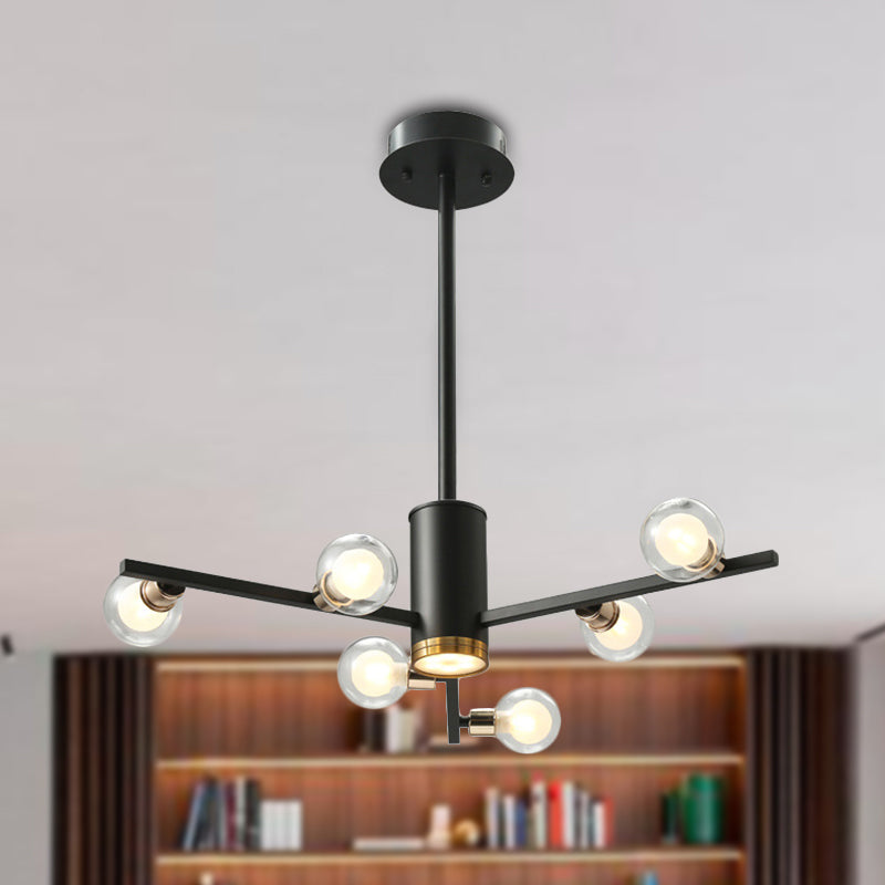 Radial Chandelier Light Fixture Modern Metal 6/10/15 Lights Black Hanging Ceiling Light with Bubble Clear Glass Shade 6 Black Clearhalo 'Ceiling Lights' 'Chandeliers' 'Glass shade' 'Glass' 'Modern Chandeliers' 'Modern' Lighting' 288531