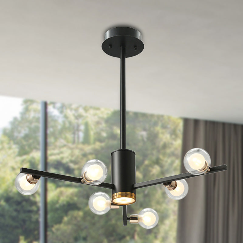 Radial Chandelier Light Fixture Modern Metal 6/10/15 Lights Black Hanging Ceiling Light with Bubble Clear Glass Shade Clearhalo 'Ceiling Lights' 'Chandeliers' 'Glass shade' 'Glass' 'Modern Chandeliers' 'Modern' Lighting' 288532