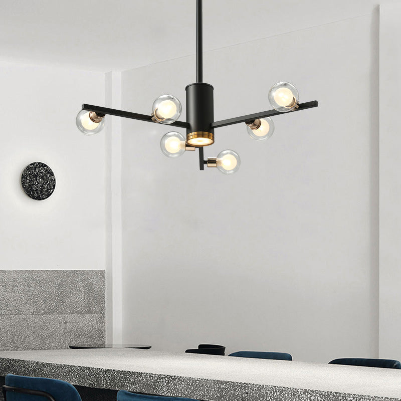 Radial Chandelier Light Fixture Modern Metal 6/10/15 Lights Black Hanging Ceiling Light with Bubble Clear Glass Shade Clearhalo 'Ceiling Lights' 'Chandeliers' 'Glass shade' 'Glass' 'Modern Chandeliers' 'Modern' Lighting' 288534