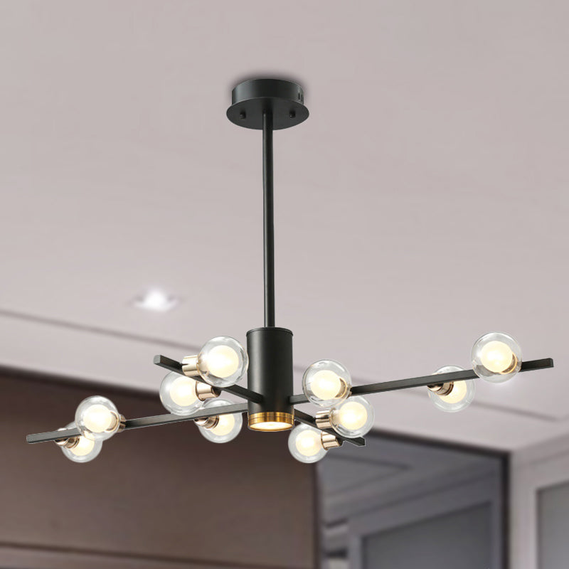 Radial Chandelier Light Fixture Modern Metal 6/10/15 Lights Black Hanging Ceiling Light with Bubble Clear Glass Shade 10 Black Clearhalo 'Ceiling Lights' 'Chandeliers' 'Glass shade' 'Glass' 'Modern Chandeliers' 'Modern' Lighting' 288537