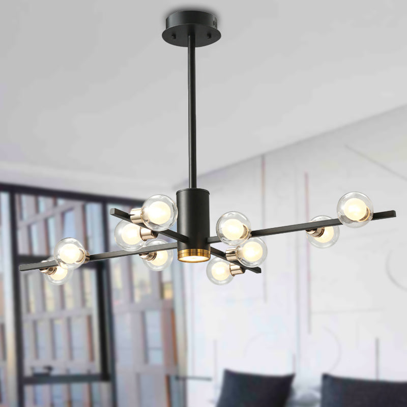 Radial Chandelier Light Fixture Modern Metal 6/10/15 Lights Black Hanging Ceiling Light with Bubble Clear Glass Shade Clearhalo 'Ceiling Lights' 'Chandeliers' 'Glass shade' 'Glass' 'Modern Chandeliers' 'Modern' Lighting' 288538