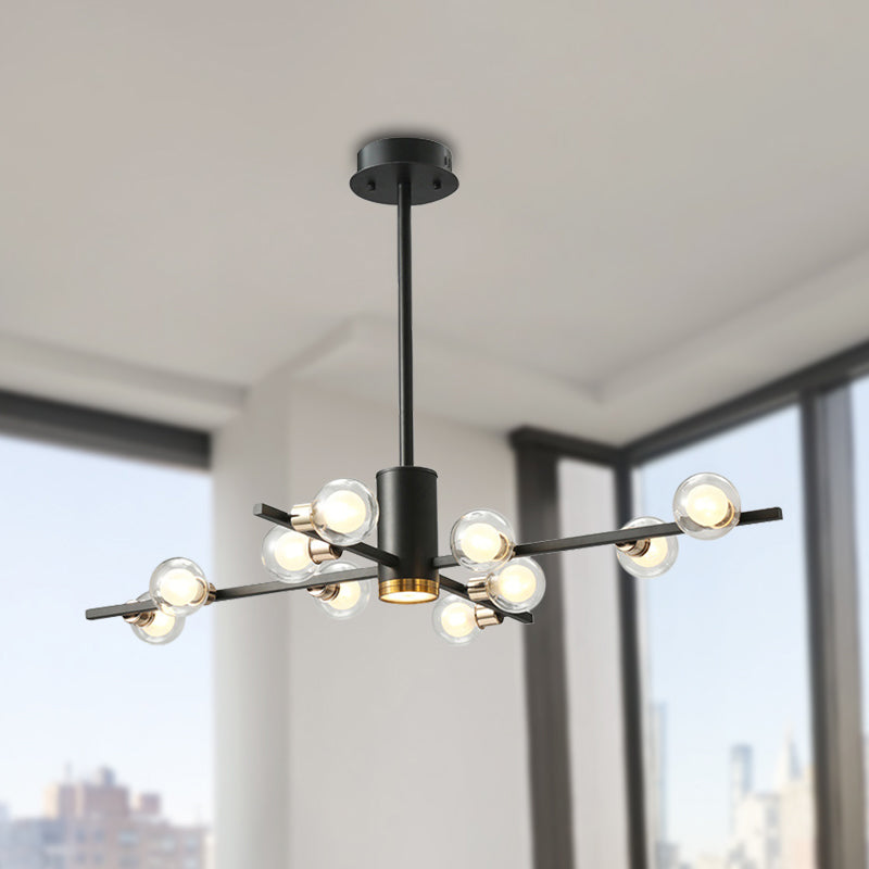 Radial Chandelier Light Fixture Modern Metal 6/10/15 Lights Black Hanging Ceiling Light with Bubble Clear Glass Shade Clearhalo 'Ceiling Lights' 'Chandeliers' 'Glass shade' 'Glass' 'Modern Chandeliers' 'Modern' Lighting' 288539