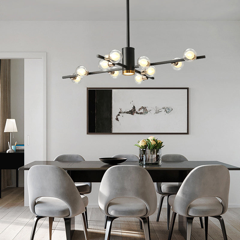 Radial Chandelier Light Fixture Modern Metal 6/10/15 Lights Black Hanging Ceiling Light with Bubble Clear Glass Shade Clearhalo 'Ceiling Lights' 'Chandeliers' 'Glass shade' 'Glass' 'Modern Chandeliers' 'Modern' Lighting' 288540