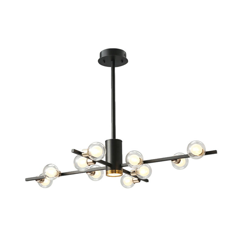 Radial Chandelier Light Fixture Modern Metal 6/10/15 Lights Black Hanging Ceiling Light with Bubble Clear Glass Shade Clearhalo 'Ceiling Lights' 'Chandeliers' 'Glass shade' 'Glass' 'Modern Chandeliers' 'Modern' Lighting' 288541