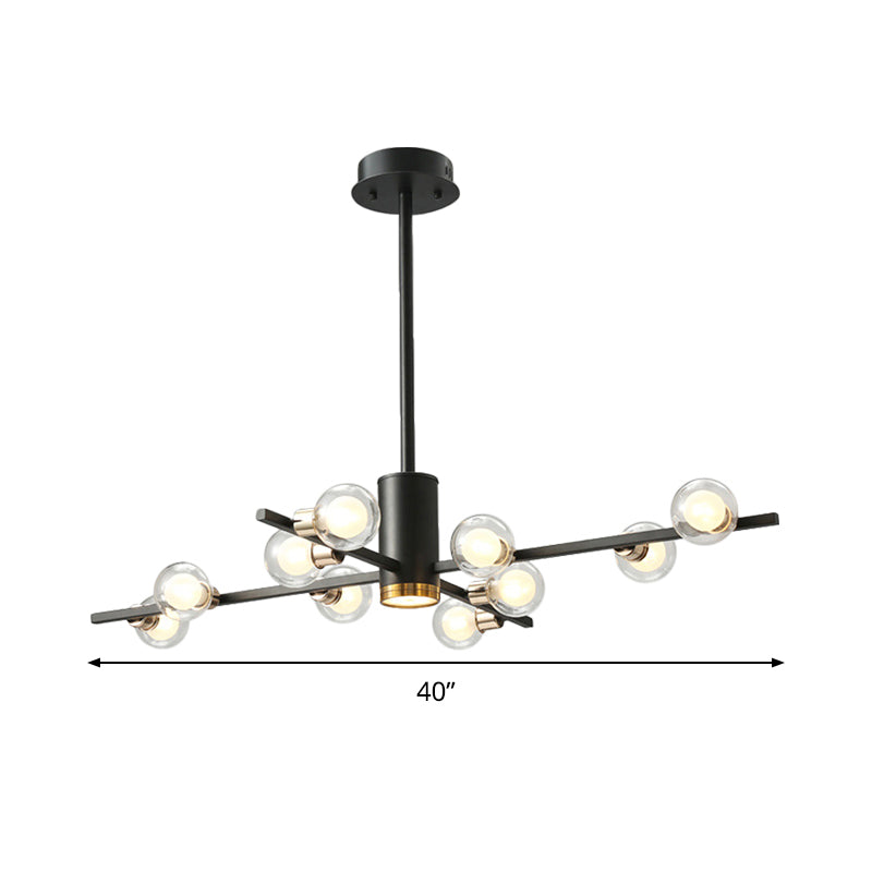 Radial Chandelier Light Fixture Modern Metal 6/10/15 Lights Black Hanging Ceiling Light with Bubble Clear Glass Shade Clearhalo 'Ceiling Lights' 'Chandeliers' 'Glass shade' 'Glass' 'Modern Chandeliers' 'Modern' Lighting' 288542