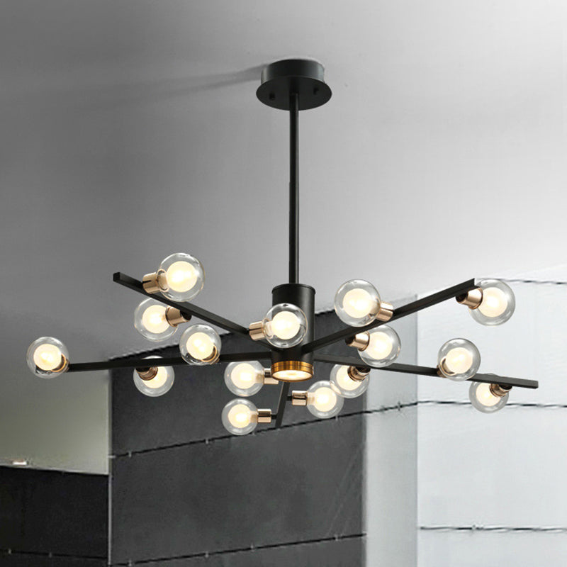 Radial Chandelier Light Fixture Modern Metal 6/10/15 Lights Black Hanging Ceiling Light with Bubble Clear Glass Shade 15 Black Clearhalo 'Ceiling Lights' 'Chandeliers' 'Glass shade' 'Glass' 'Modern Chandeliers' 'Modern' Lighting' 288543