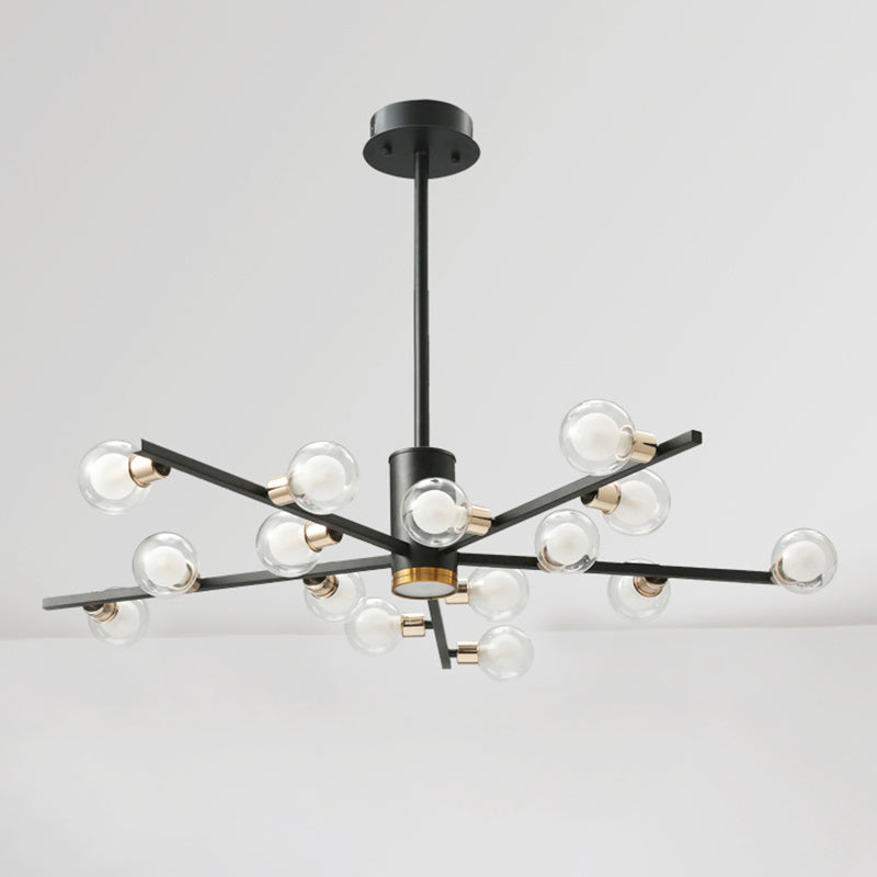 Radial Chandelier Light Fixture Modern Metal 6/10/15 Lights Black Hanging Ceiling Light with Bubble Clear Glass Shade Clearhalo 'Ceiling Lights' 'Chandeliers' 'Glass shade' 'Glass' 'Modern Chandeliers' 'Modern' Lighting' 288544