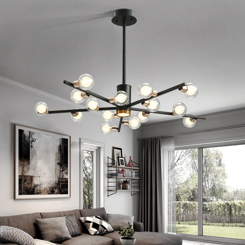 Radial Chandelier Light Fixture Modern Metal 6/10/15 Lights Black Hanging Ceiling Light with Bubble Clear Glass Shade Clearhalo 'Ceiling Lights' 'Chandeliers' 'Glass shade' 'Glass' 'Modern Chandeliers' 'Modern' Lighting' 288545