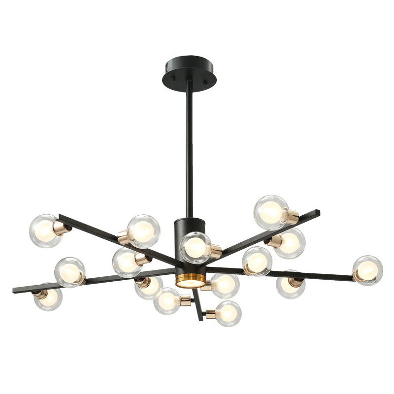 Radial Chandelier Light Fixture Modern Metal 6/10/15 Lights Black Hanging Ceiling Light with Bubble Clear Glass Shade Clearhalo 'Ceiling Lights' 'Chandeliers' 'Glass shade' 'Glass' 'Modern Chandeliers' 'Modern' Lighting' 288546