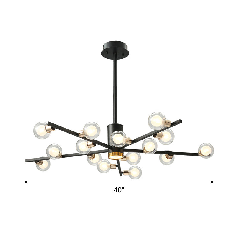 Radial Chandelier Light Fixture Modern Metal 6/10/15 Lights Black Hanging Ceiling Light with Bubble Clear Glass Shade Clearhalo 'Ceiling Lights' 'Chandeliers' 'Glass shade' 'Glass' 'Modern Chandeliers' 'Modern' Lighting' 288547