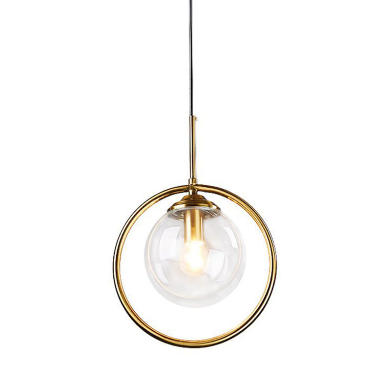 Gold Globe Pendant Lamp Postmodern 1 Head Smoke Gray/Clear Glass Hanging Light Kit for Bedroom Clearhalo 'Ceiling Lights' 'Modern Pendants' 'Modern' 'Pendant Lights' 'Pendants' Lighting' 288560