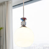 Globe Dining Room Pendant Light Fixture White Glass 1 Head Modern Suspension Light in Chrome Clearhalo 'Ceiling Lights' 'Modern Pendants' 'Modern' 'Pendant Lights' 'Pendants' Lighting' 288563