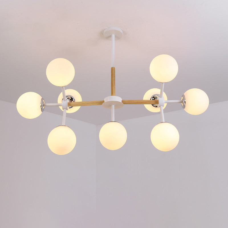 Modern Globe Chandelier Light Fixture White Glass 9/12/16 Heads Dining Room Hanging Light Kit Clearhalo 'Ceiling Lights' 'Chandeliers' 'Glass shade' 'Glass' 'Island Lights' 'Modern Chandeliers' 'Modern' Lighting' 288577