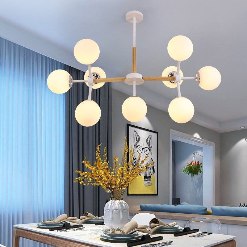 Modern Globe Chandelier Light Fixture White Glass 9/12/16 Heads Dining Room Hanging Light Kit Clearhalo 'Ceiling Lights' 'Chandeliers' 'Glass shade' 'Glass' 'Island Lights' 'Modern Chandeliers' 'Modern' Lighting' 288578