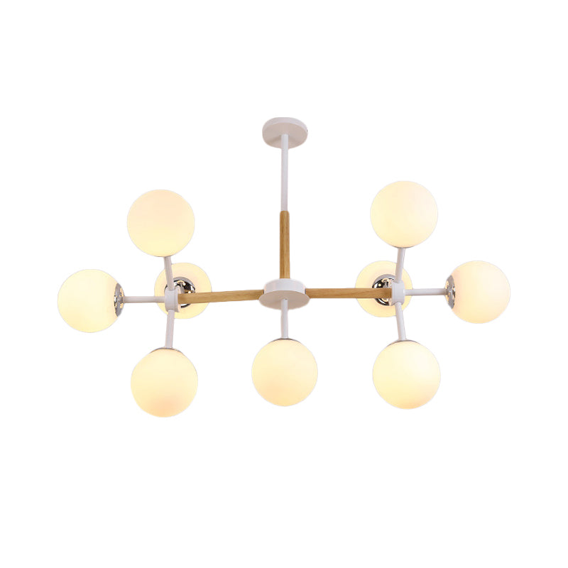 Modern Globe Chandelier Light Fixture White Glass 9/12/16 Heads Dining Room Hanging Light Kit Clearhalo 'Ceiling Lights' 'Chandeliers' 'Glass shade' 'Glass' 'Island Lights' 'Modern Chandeliers' 'Modern' Lighting' 288579