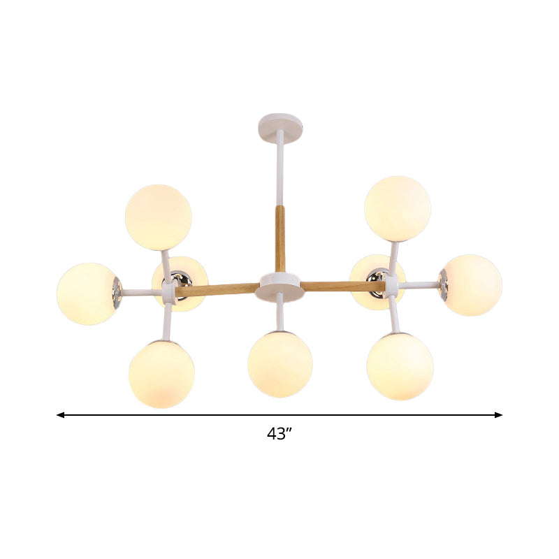 Modern Globe Chandelier Light Fixture White Glass 9/12/16 Heads Dining Room Hanging Light Kit Clearhalo 'Ceiling Lights' 'Chandeliers' 'Glass shade' 'Glass' 'Island Lights' 'Modern Chandeliers' 'Modern' Lighting' 288580