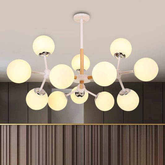 Modern Globe Chandelier Light Fixture White Glass 9/12/16 Heads Dining Room Hanging Light Kit Clearhalo 'Ceiling Lights' 'Chandeliers' 'Glass shade' 'Glass' 'Island Lights' 'Modern Chandeliers' 'Modern' Lighting' 288583