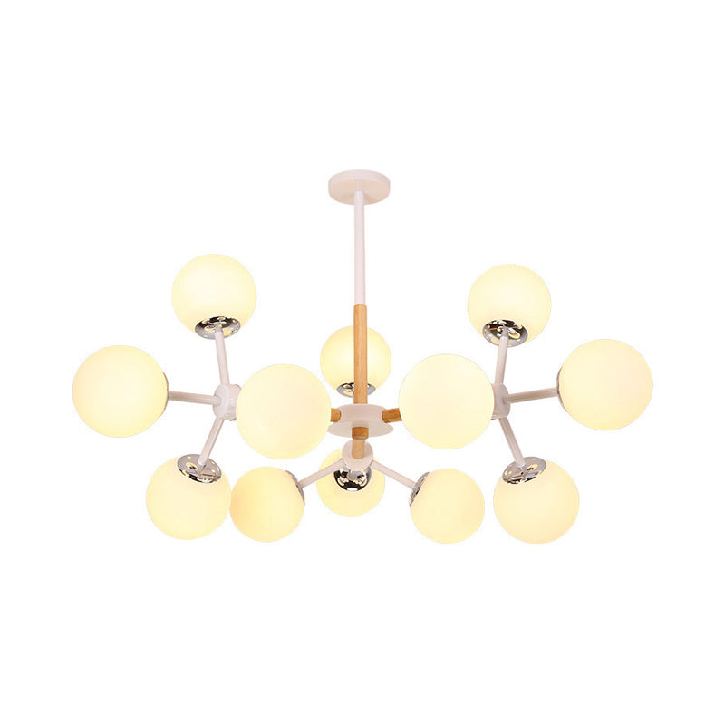 Modern Globe Chandelier Light Fixture White Glass 9/12/16 Heads Dining Room Hanging Light Kit Clearhalo 'Ceiling Lights' 'Chandeliers' 'Glass shade' 'Glass' 'Island Lights' 'Modern Chandeliers' 'Modern' Lighting' 288585