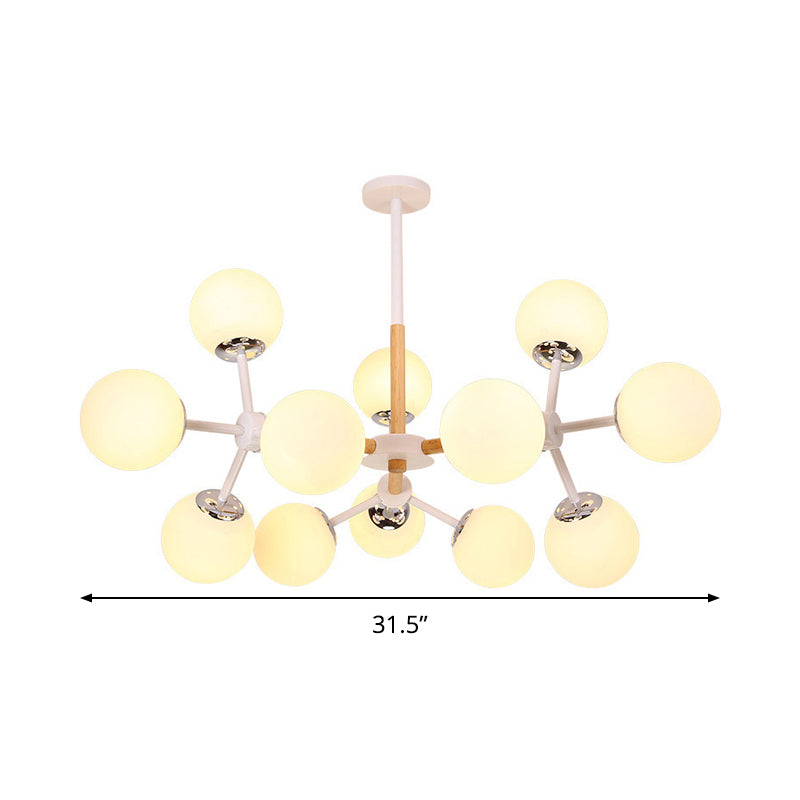 Modern Globe Chandelier Light Fixture White Glass 9/12/16 Heads Dining Room Hanging Light Kit Clearhalo 'Ceiling Lights' 'Chandeliers' 'Glass shade' 'Glass' 'Island Lights' 'Modern Chandeliers' 'Modern' Lighting' 288586