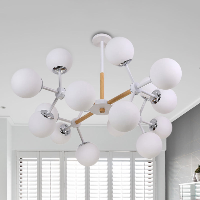 Modern Globe Chandelier Light Fixture White Glass 9/12/16 Heads Dining Room Hanging Light Kit 16 White Clearhalo 'Ceiling Lights' 'Chandeliers' 'Glass shade' 'Glass' 'Island Lights' 'Modern Chandeliers' 'Modern' Lighting' 288587