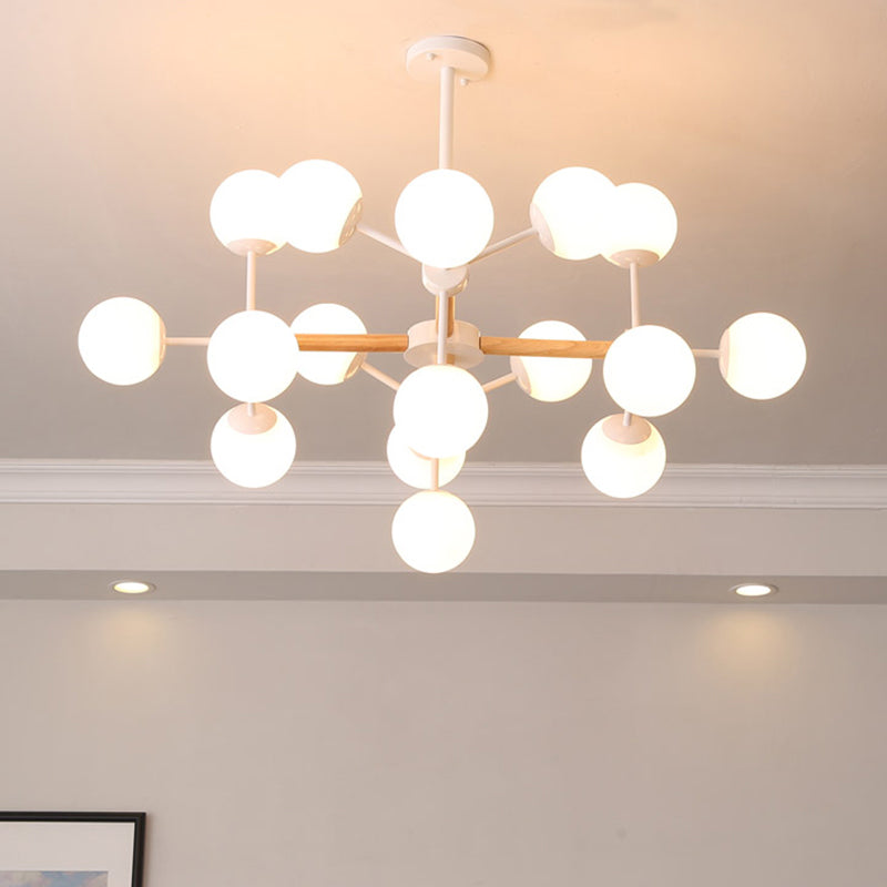 Modern Globe Chandelier Light Fixture White Glass 9/12/16 Heads Dining Room Hanging Light Kit Clearhalo 'Ceiling Lights' 'Chandeliers' 'Glass shade' 'Glass' 'Island Lights' 'Modern Chandeliers' 'Modern' Lighting' 288588