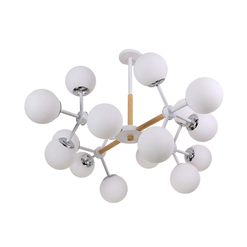 Modern Globe Chandelier Light Fixture White Glass 9/12/16 Heads Dining Room Hanging Light Kit Clearhalo 'Ceiling Lights' 'Chandeliers' 'Glass shade' 'Glass' 'Island Lights' 'Modern Chandeliers' 'Modern' Lighting' 288591