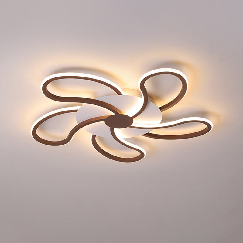 Flower Flush Light Contemporary Acrylic 5/6/7 Heads Brown Ceiling Mounted Fixture in Warm/White Light, 31.5"/39"/46.5" Wide Brown 31.5" Clearhalo 'Ceiling Lights' 'Close To Ceiling Lights' 'Close to ceiling' 'Flush mount' Lighting' 288593