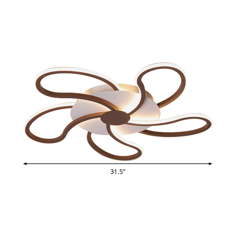 Flower Flush Light Contemporary Acrylic 5/6/7 Heads Brown Ceiling Mounted Fixture in Warm/White Light, 31.5"/39"/46.5" Wide Clearhalo 'Ceiling Lights' 'Close To Ceiling Lights' 'Close to ceiling' 'Flush mount' Lighting' 288597