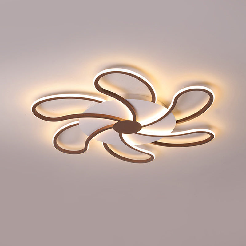 Flower Flush Light Contemporary Acrylic 5/6/7 Heads Brown Ceiling Mounted Fixture in Warm/White Light, 31.5"/39"/46.5" Wide Brown 39" Clearhalo 'Ceiling Lights' 'Close To Ceiling Lights' 'Close to ceiling' 'Flush mount' Lighting' 288598