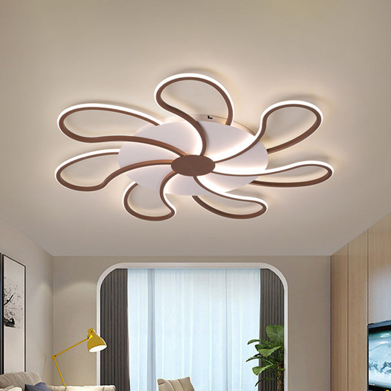 Flower Flush Light Contemporary Acrylic 5/6/7 Heads Brown Ceiling Mounted Fixture in Warm/White Light, 31.5"/39"/46.5" Wide Brown 46.5" Clearhalo 'Ceiling Lights' 'Close To Ceiling Lights' 'Close to ceiling' 'Flush mount' Lighting' 288602