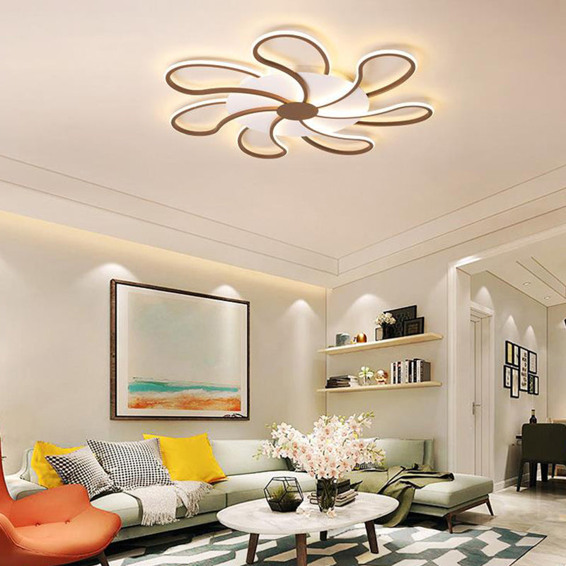 Flower Flush Light Contemporary Acrylic 5/6/7 Heads Brown Ceiling Mounted Fixture in Warm/White Light, 31.5"/39"/46.5" Wide Clearhalo 'Ceiling Lights' 'Close To Ceiling Lights' 'Close to ceiling' 'Flush mount' Lighting' 288603