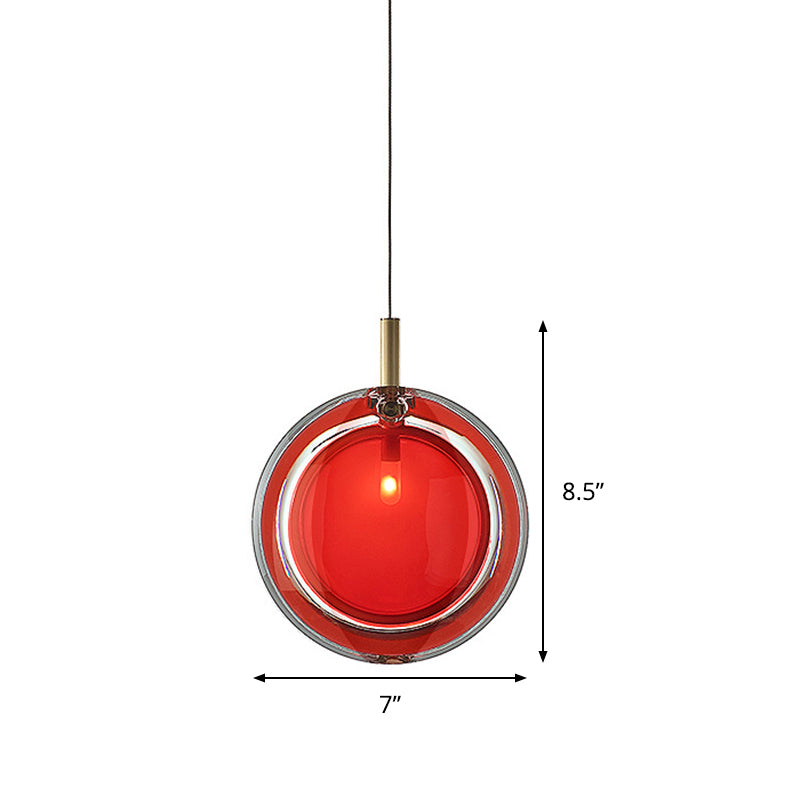 Round Hanging Lamp Kit Macaron Red Glass 1 Light Bedroom Pendant Lighting Fixture Clearhalo 'Ceiling Lights' 'Glass shade' 'Glass' 'Modern Pendants' 'Modern' 'Pendant Lights' 'Pendants' Lighting' 288612