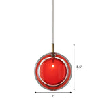 Round Hanging Lamp Kit Macaron Red Glass 1 Light Bedroom Pendant Lighting Fixture Clearhalo 'Ceiling Lights' 'Glass shade' 'Glass' 'Modern Pendants' 'Modern' 'Pendant Lights' 'Pendants' Lighting' 288612